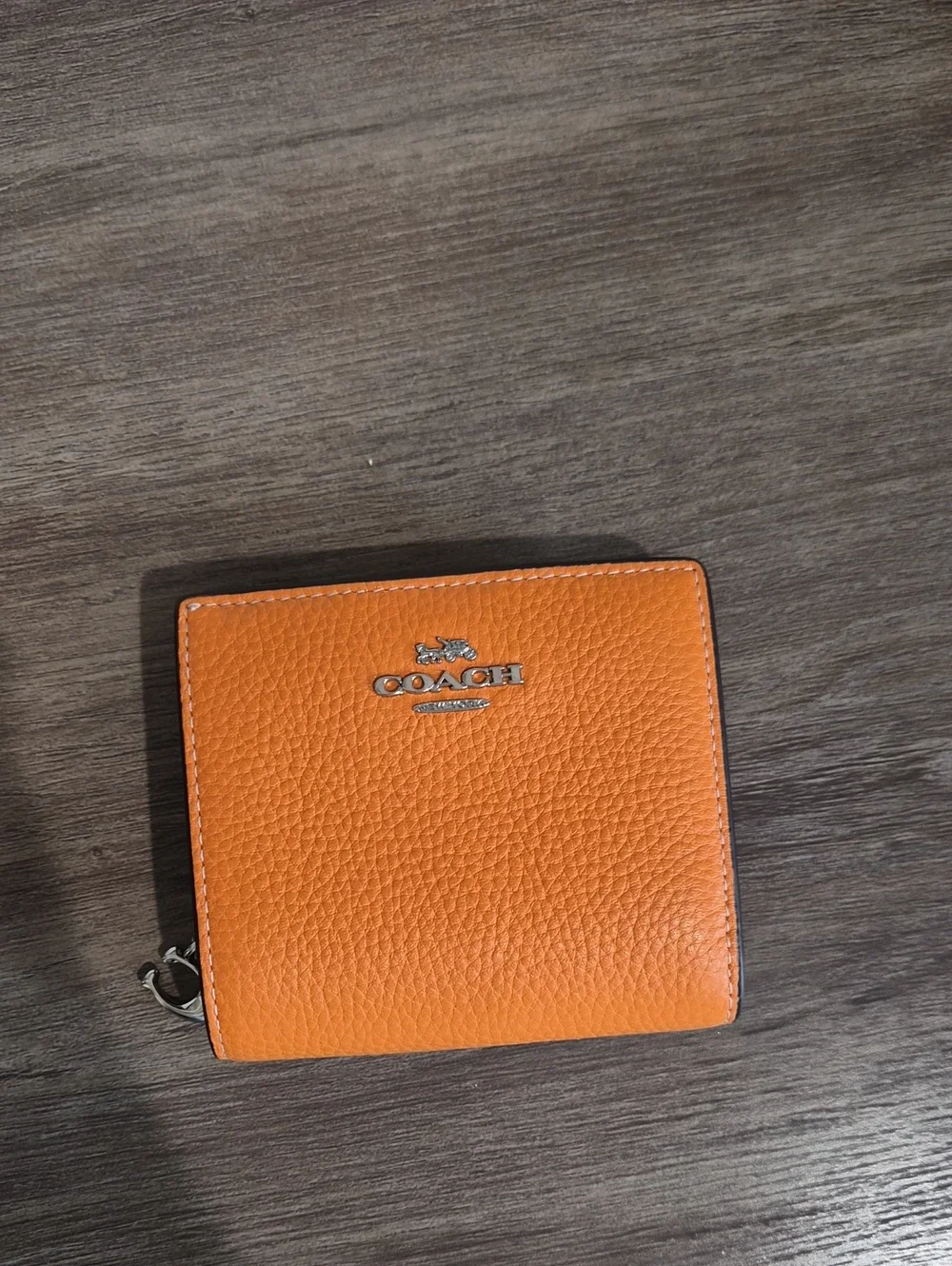 Coach Orange Pebbled Leather Zip Wallet with Silver Logo